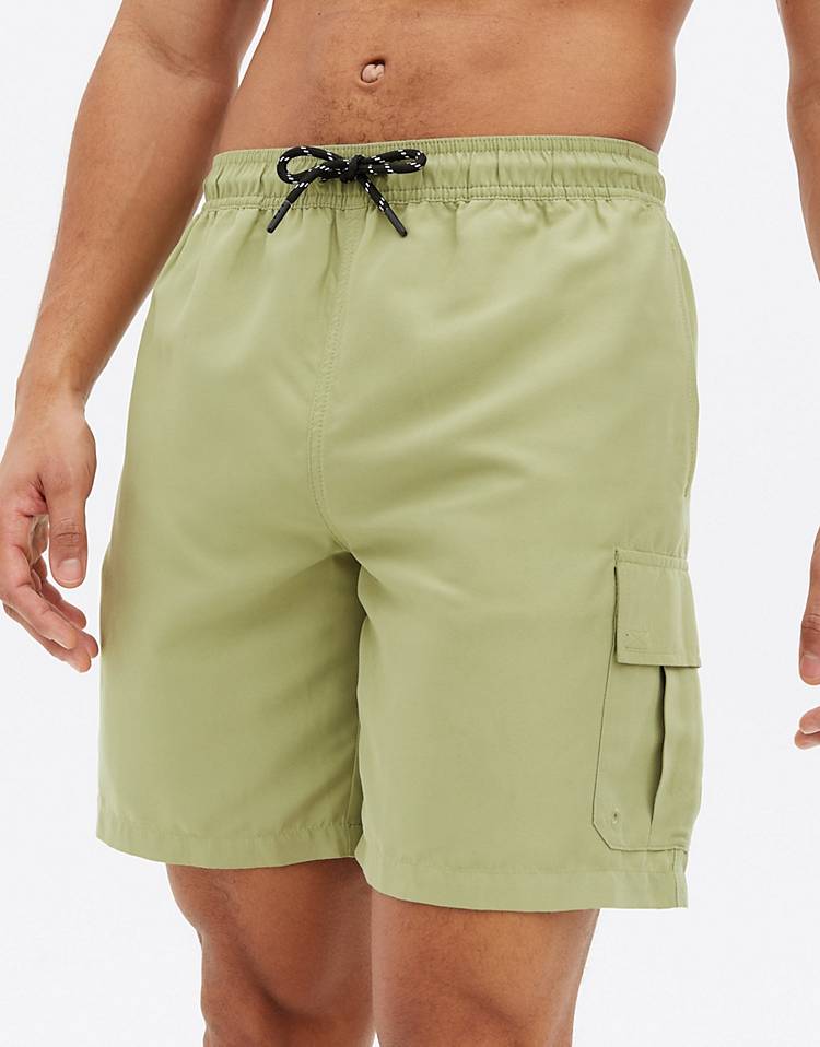 New Look longer length swim cargos in light sage